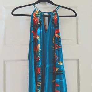 Tropical summer halter dress City Chic size L/20 teal flower pattern